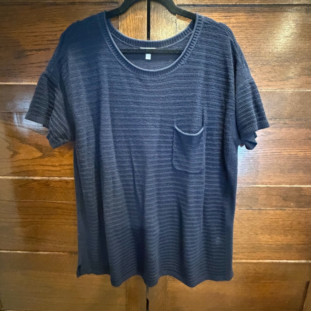 T by Talbots 1X Classic Navy Textured knit sweater Tee tshirt top semi sheer